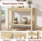FAVOOSTY 32" Entryway Console Table with Shelves, Sofa Hallway Table with Open Storage for Living Room, Load-Bearing 120lbs, Oak