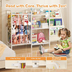 B1 Kids Bookshelf and Toy Storage, 3-Tier Book Shelf for Kids Rooms, Sling Baby Bookcase with Stuffed Animal Storage, Montessori Toddler Bookshelf for Nursery, Bedroom, Playroom, White