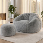 HABUTWAY Bean Bag Chair,Giant Shell-Shaped Bean Bag Couch w/Ottoman,Grey | Oversized Beanbag Chair with High Backrest, Softness and Comfort, No Assembly Required, for Living Room, Bedroom
