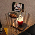 Modern Square Stainless Steel Side Table,Retro Geometry Metal End Table,Stackable Wire Cube Storage Rack for Living Room,Office,Bedroom Nightstand