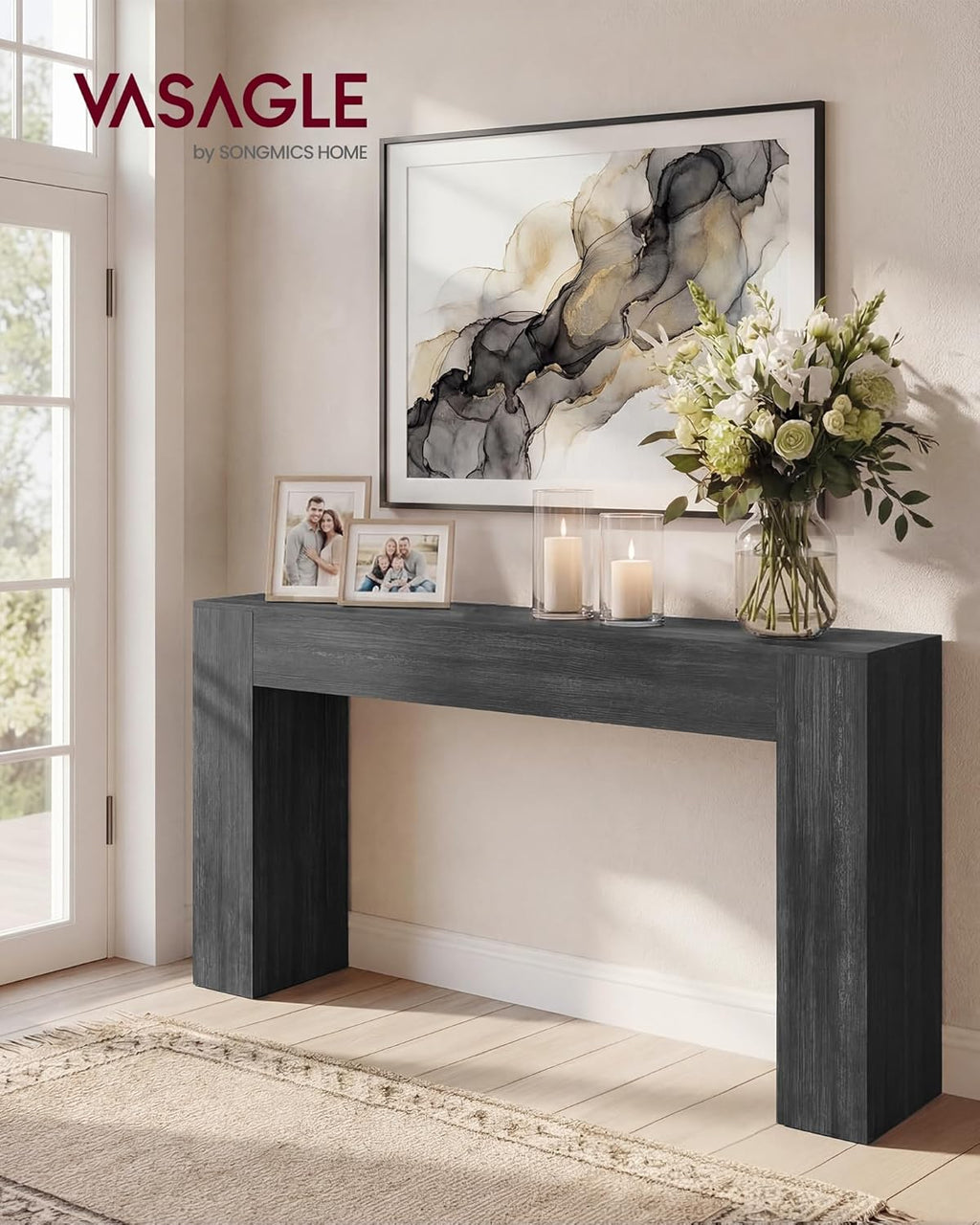 VASAGLE Entryway Table, Long Console Table, Thick Tabletop, Farmhouse Style, for Hallway, Behind the Couch, Living Room, Foyer, Easy Assembly, 11.8 x 63 x 31.5 Inches, Charcoal Gray ULNT147BA01S