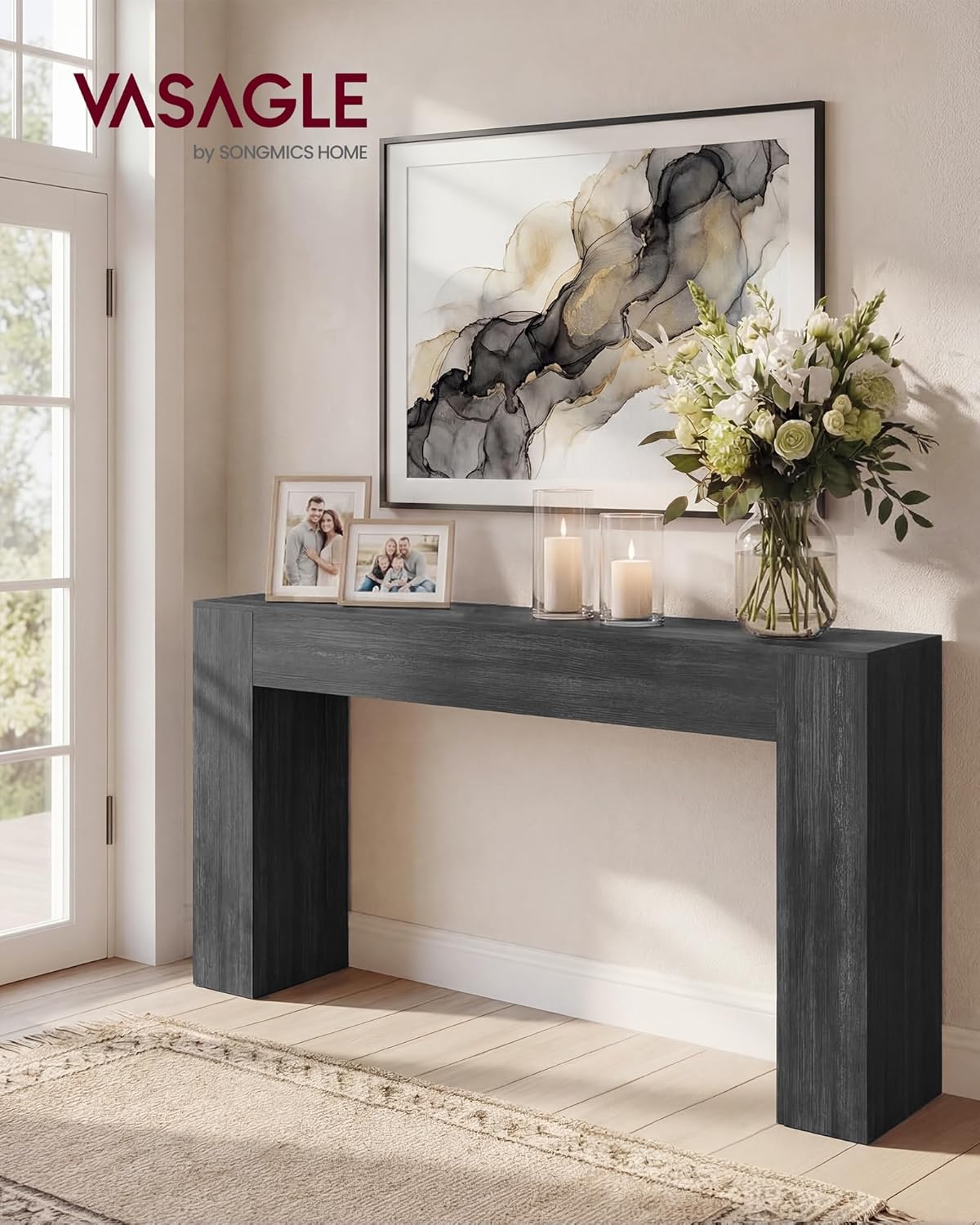VASAGLE Entryway Table, Long Console Table, Thick Tabletop, Farmhouse Style, for Hallway, Behind the Couch, Living Room, Foyer, Easy Assembly, 11.8 x 63 x 31.5 Inches, Charcoal Gray ULNT147BA01S