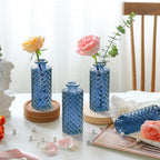 ComSaf Glass Bud Vases Set of 12, Small Diamond Bud Vases in Bulk, Mini Flowers Vases for Centerpieces, Vintage Decor Centerpiece for Table, Wedding Recepetion, Home, Housewarming Gift (Grey Blue)