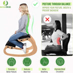 Ergonomic Kneeling Chair, Adjustable Seat - Office Chair for Desk, Posture Corrector, Premium Comfort Cushion, Wooden Rocking Knee Chair (Black)