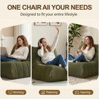 Gazecaia Comfy Bean Bag Chair for Adults Teens | Fireside Floor Lounge Chair, Soft Teddy High-Resilience Memory Foam Bean Bag Couch with Non-Slip Base, for Living Room Bedroom Apartment Office, Green