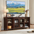RWYHG Farmhouse TV Stand for 60 Inch TV, Wood Entertainment Center with Adjustable Shelves & Glass Door Storage Cabinet,Television Stands for 65" TVS,TV Console Table for Living Room,Bedroom,Walnut