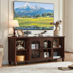 RWYHG Farmhouse TV Stand for 60 Inch TV, Wood Entertainment Center with Adjustable Shelves & Glass Door Storage Cabinet,Television Stands for 65" TVS,TV Console Table for Living Room,Bedroom,Walnut