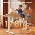 Electric Height Adjustable Standing Desk 48 x 24 Inch, Sit Stand Up Computer Office Desk with Splice Board, White Frame and Maple Top