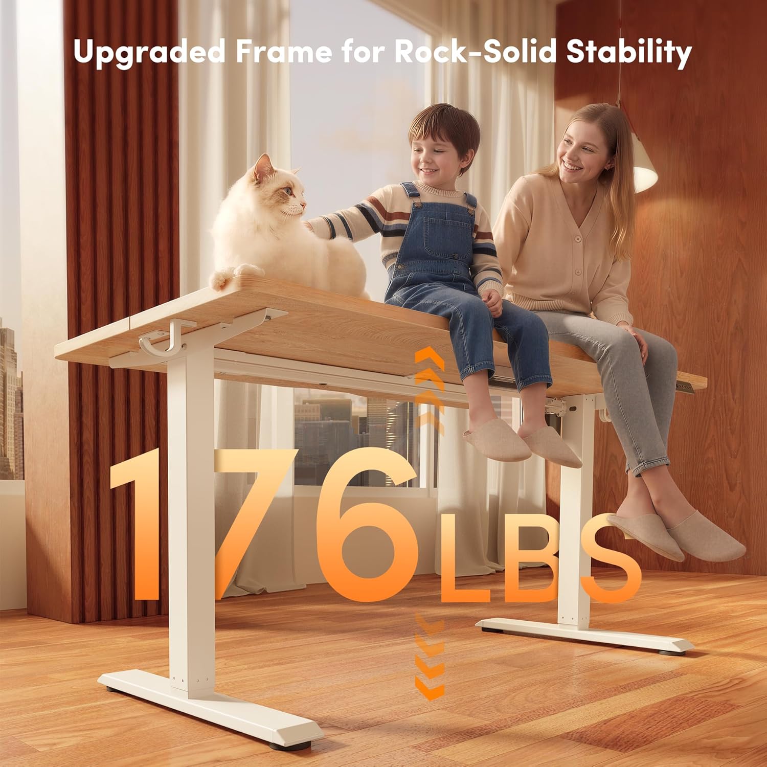 Electric Height Adjustable Standing Desk 48 x 24 Inch, Sit Stand Up Computer Office Desk with Splice Board, White Frame and Maple Top