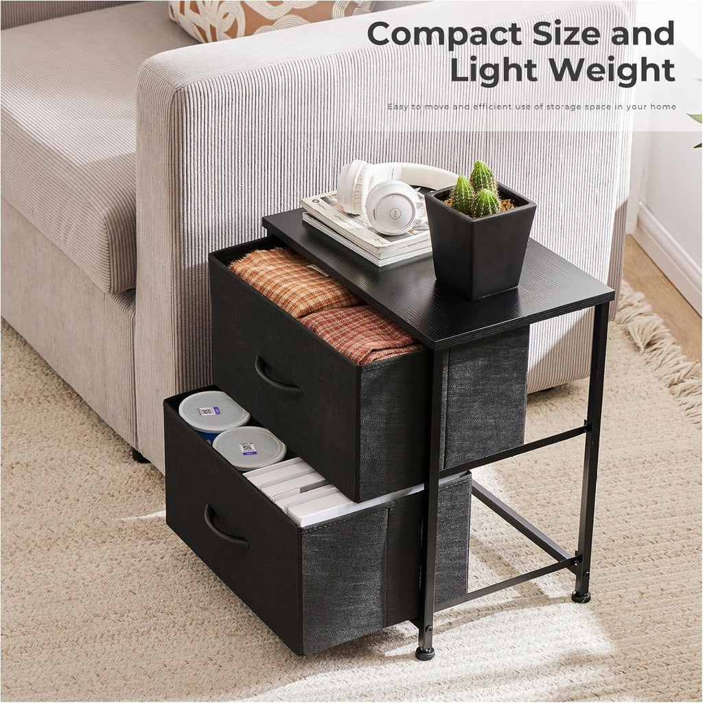 Fabric Dresser 2 Drawers, Nightstands with Adjustable Feet, End Table Set of 2