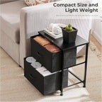 Fabric Dresser 2 Drawers, Nightstands with Adjustable Feet, End Table Set of 2