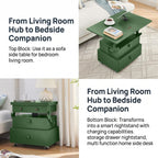Polibi Multi-Functional Lift Top Side Table with USB Ports and AC Outlets, Height Adjustable Rolling End Table with Drawers, Flip-Top, Lockable Casters, High-Gloss for Small Spaces (Green)