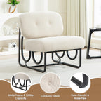 Armless Accent Chair, Beige Upholstered Chair for Bedroom, Comfy Modern Chair for Living Room, Small Space Mid Century Accent Chair, No Arm Lounge Chair