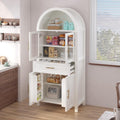 KEIKI 71" Tall Arched Kitchen Pantry Cabinet with Glass Door,Drawer,Farmhouse Storage with Adjustable Shelves Design for Kitchen,Living & Dining Room