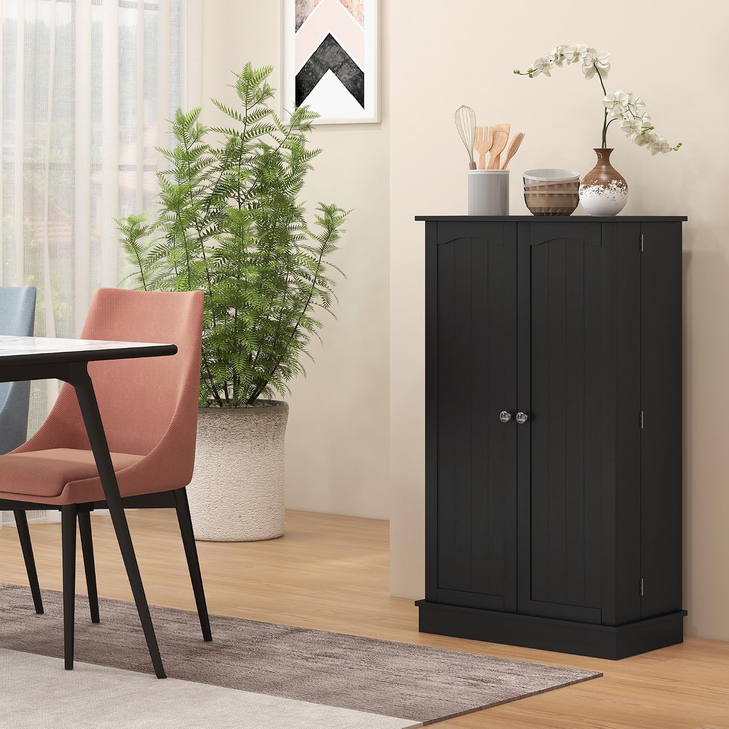 41" Kitchen Pantry Storage Cabinet, Freestanding Kitchen Cabinet with 12 Door Shelves, Double Doors, 5-Tier Shelving and Adjustable Shelves, Black,11.8 * 23.6 * 40.9