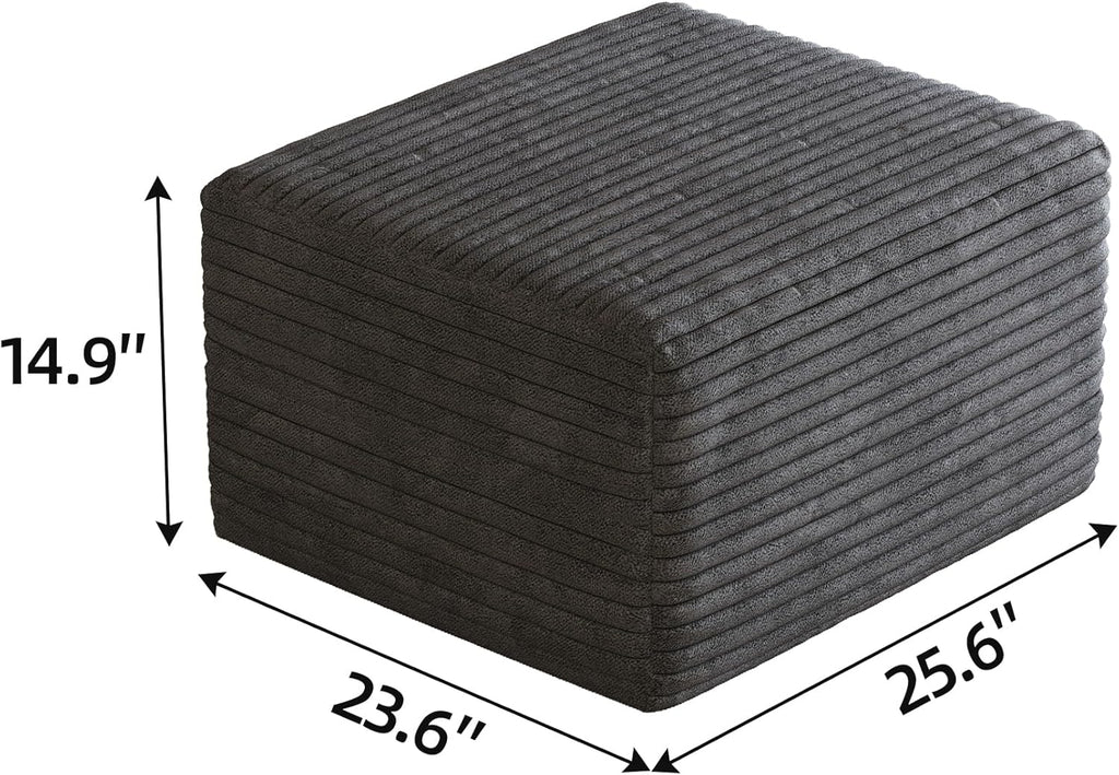 25.6" Corduroy Ottoman for Living Room,Plush Upholstered Ottoman for Couch,Memory Foam Compressed Sofa in A Box No Assembly Require,Dark Grey