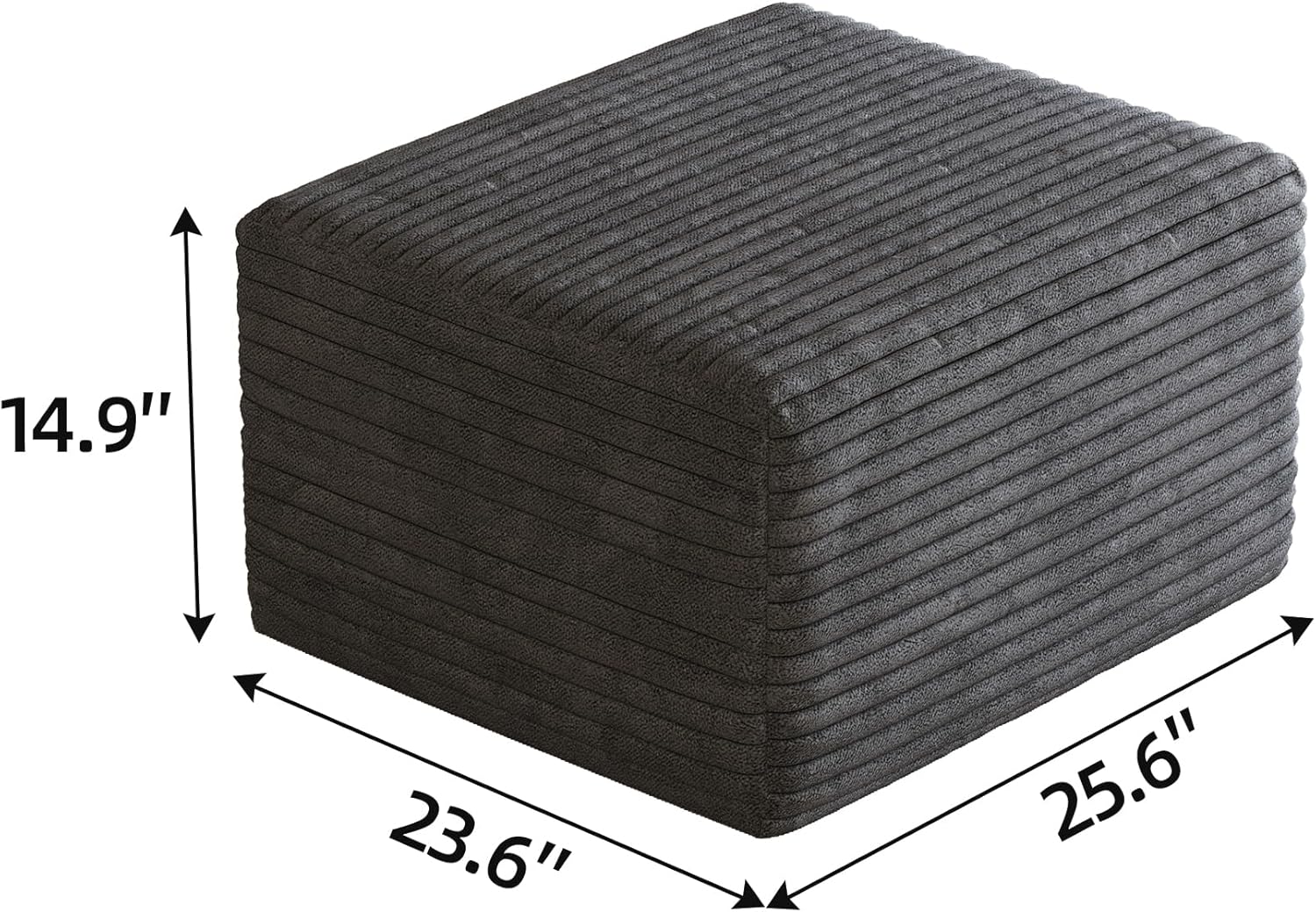 25.6" Corduroy Ottoman for Living Room,Plush Upholstered Ottoman for Couch,Memory Foam Compressed Sofa in A Box No Assembly Require,Dark Grey