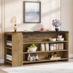 Tribesigns 55" Kitchen Island with Storage, Farmhouse 5-Tier Stationary Island Table with 5 Shelves, Wood Coffee Bar Table Storage Cabinet with Large Countertop for Kitchen, Vintage Brown