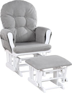 Kaimei Mason Grey Glider and Ottoman Chair Set - Comfortable Nursery Rocking Chair with Storage & Button Tufted Back