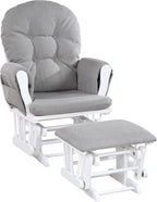 Mason Glider and Ottoman White Wood and Oyster Fabric