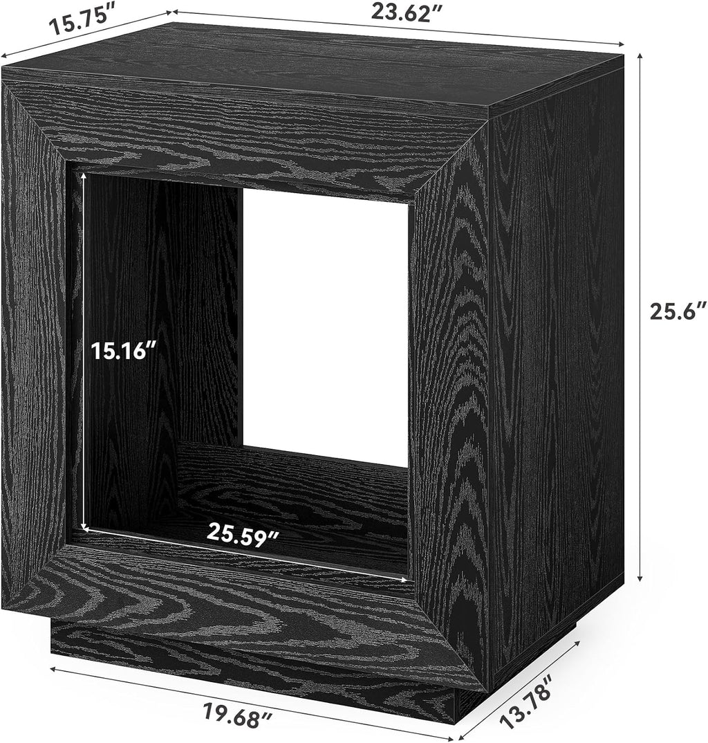 LITTLE TREE End Table with Storage, Wooden Square Side Table, Industrial Sofa Side Tables for Living Room, 2-Tier Bedside Table Nightstand for Bedroom, Chair Side Table for Small Spaces, Black
