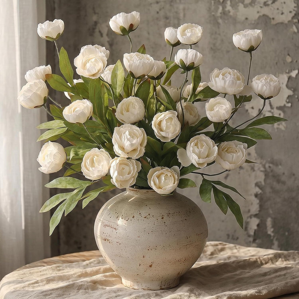 Juxdp 6 PCS Artificial Peony Branches for Vase - 27" Fake Silk Peonies Stems Look Real Faux Flowers for DIY Bouquet, Table Centerpieces, Farmhouse, Home Decor (Cream)