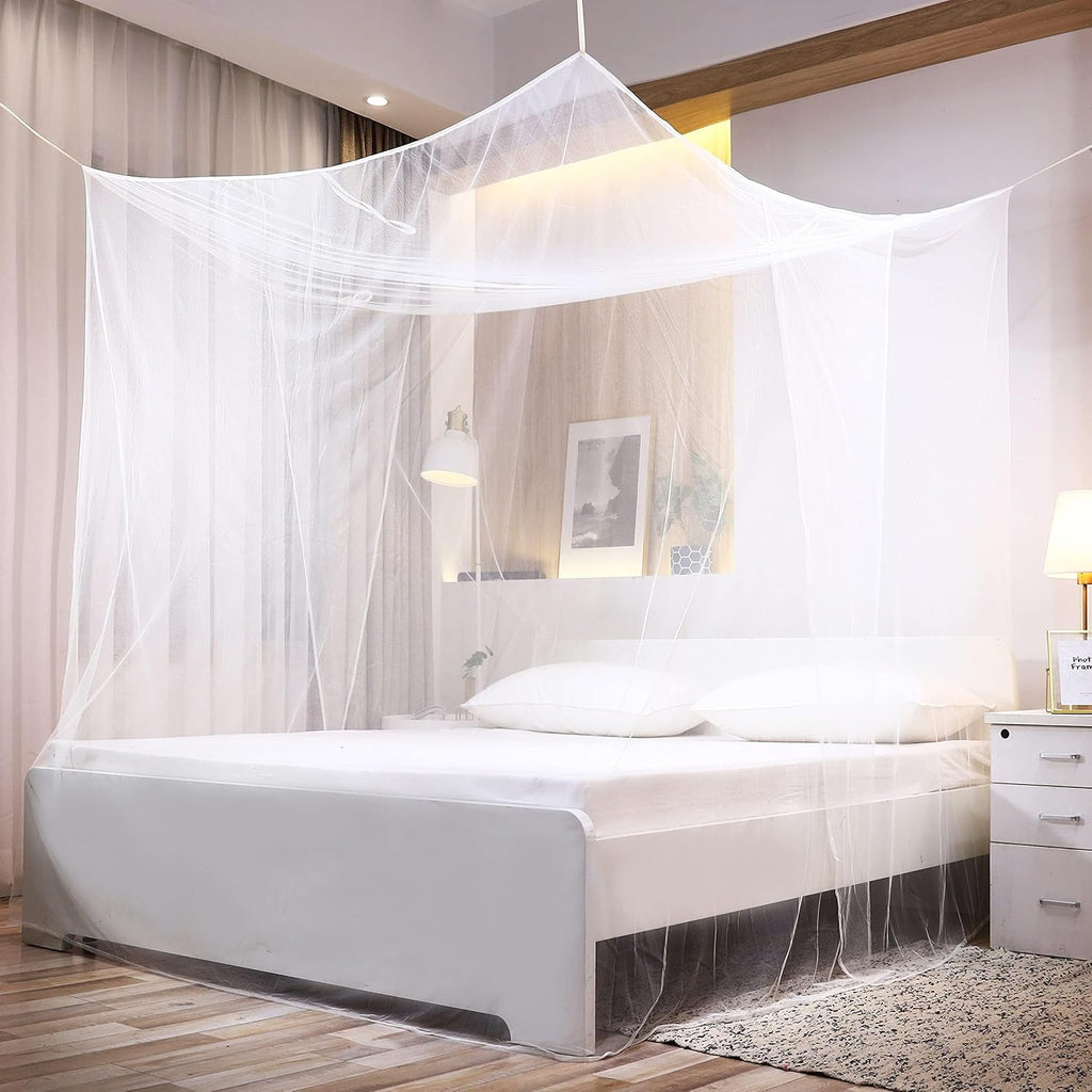 Premium Bed Mosquito Net – Full & Queen Size, Elegant White Rectangular Canopy, 360° Protection with Breathable Mesh and Easy Installation