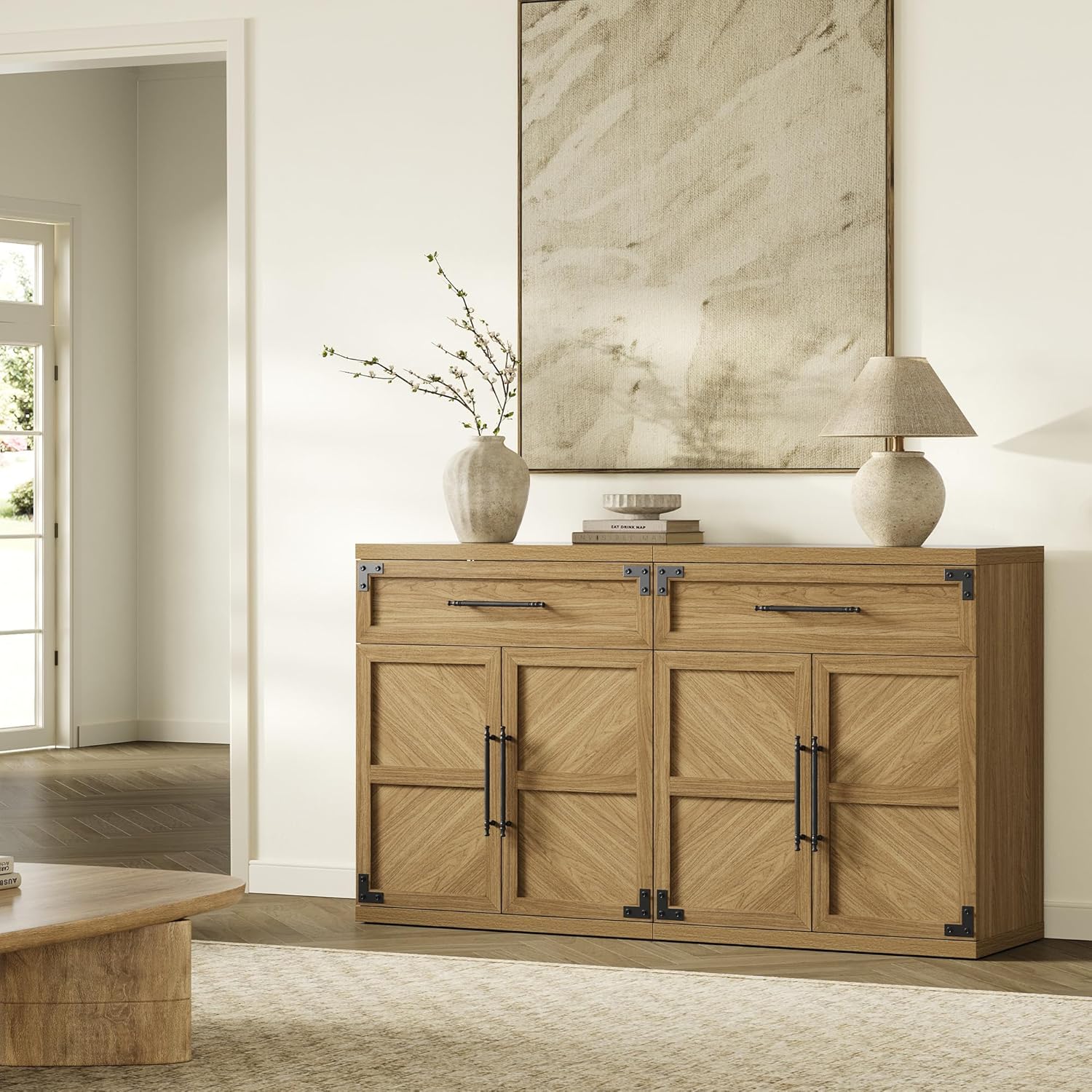 SICOTAS Buffet Cabinet with Drawer - Modern Sideboard Cabinet with Storage, Wide Credenza Storage Cabinet with Handle and Door, Sideboard Buffet Cabinets (1, Oak Brown)