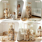 Ostutry Stuffed Animal Storage with Wheels - Wood Stuffed Animals Organizer Holder Zoo Large Capacity Plush Toy Cage with Elastic Band for Playroom, Bedroom, Nursery
