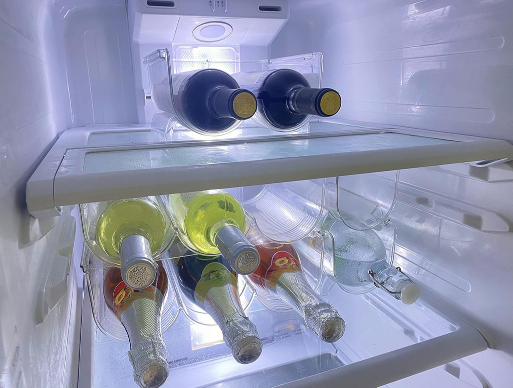 Set of 4 Refrigerator Wine Rack, Cabinet Water Bottles Storage Organizer, Stackable Wine Rack for Kitchen Countertop Save Space, 1-Bottle 4 Packs