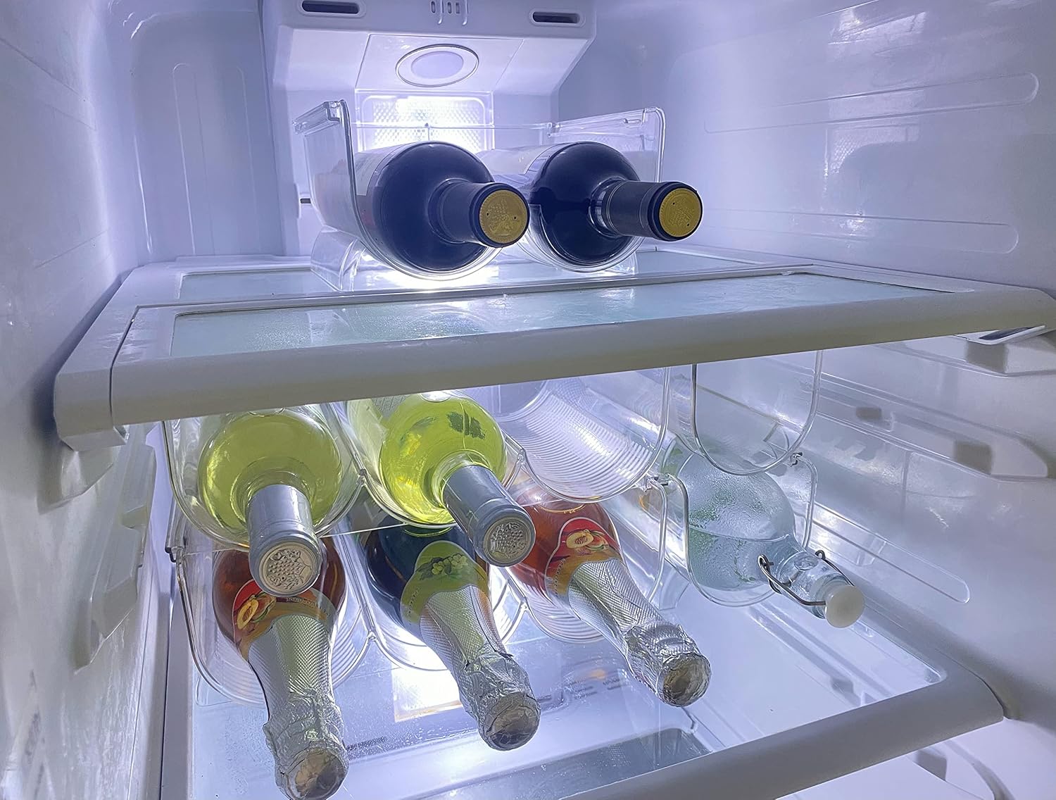 Set of 4 Refrigerator Wine Rack, Cabinet Water Bottles Storage Organizer, Stackable Wine Rack for Kitchen Countertop Save Space, 1-Bottle 4 Packs