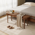 DONGMUWUEJEE 100% Solid Wood Dining Bench, Wood Bench for End of Bed with Rounded Corners, Entryway Benches for Farmhouse, Kitchen, Living Room and Plant Stand (Walnut, 39.4" D x 11.8" W x 19.7" H)