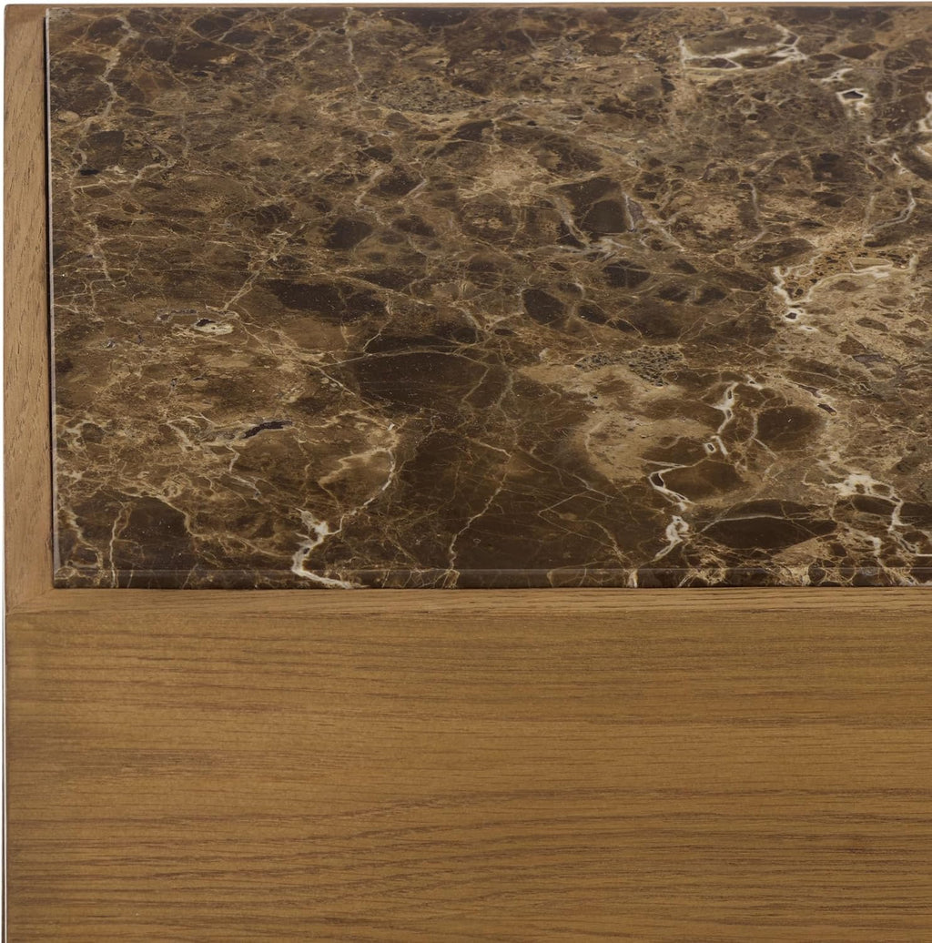 SAFAVIEH Couture Collection – Shayrina Walnut & Dark Brown Marble Accent Table, Sculptural Wood Base Side Table (SFV9765B)