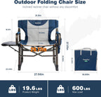 SUNNYFEEL Oversized Camping Directors Chair 2 Pack Portable Foldable Camp Chair for Adults Support 600lbs with Side Pocket and Side Table for Beach, Fishing, Trip, Picnic, Lawn, Outdoor Blue