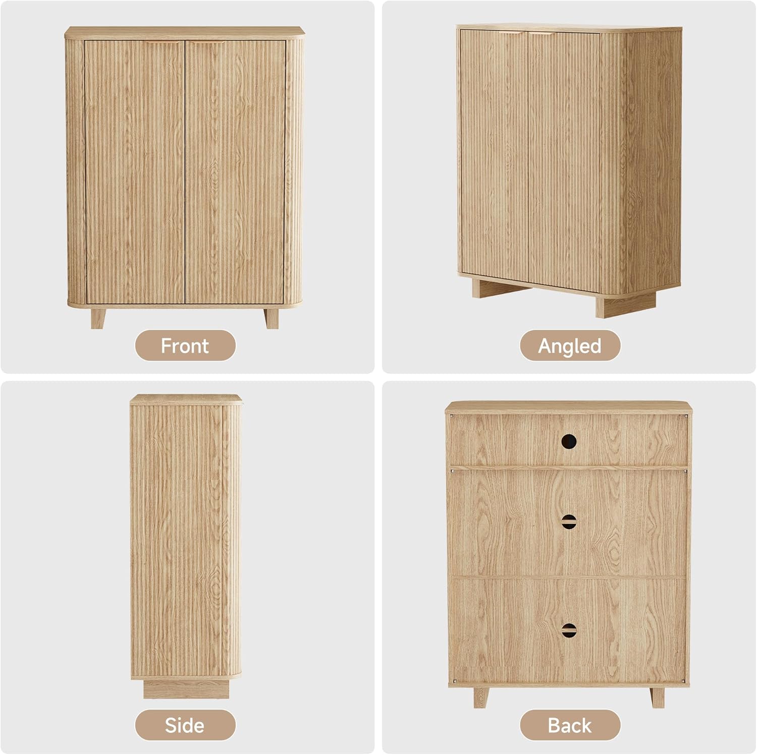 Fluted Entryway Shoe Storage Cabinet with Doors, 5 Tier 39'' Tall Freestanding Modern Shoe Rack Organizer Cabinet with 3 Adjustable Shelves for Hallway, Foyer, Entrance, MDF - Natural
