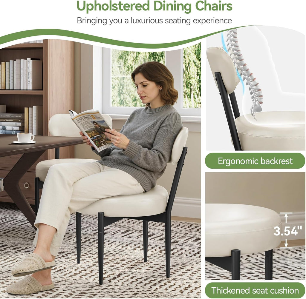 Welzona Upholstered Dining Chairs Set of 4, PU Leather Dining Room Chairs with Sturdy Metal Legs, Kitchen Chairs for Dining Room/Kitchen/Restaurant/Hotel, Modern Style, White