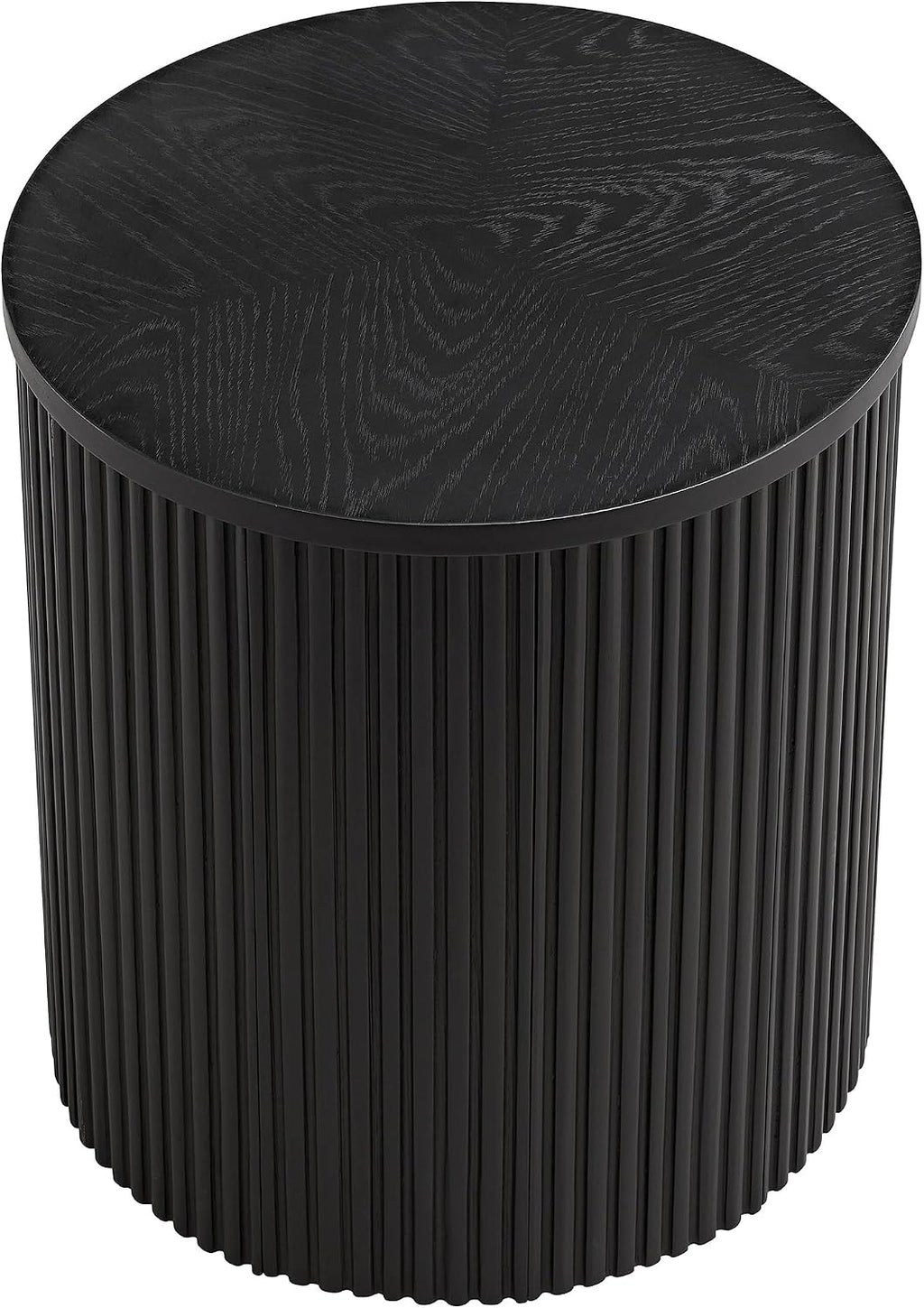 Alaterre Furniture Amos Round End Table - 20 Inch Solid Wood Fluted Nightstand with Natural Woodgrain Finish - Mid Century Modern Small Side Table for Living Room or Bedroom Furniture (Black)