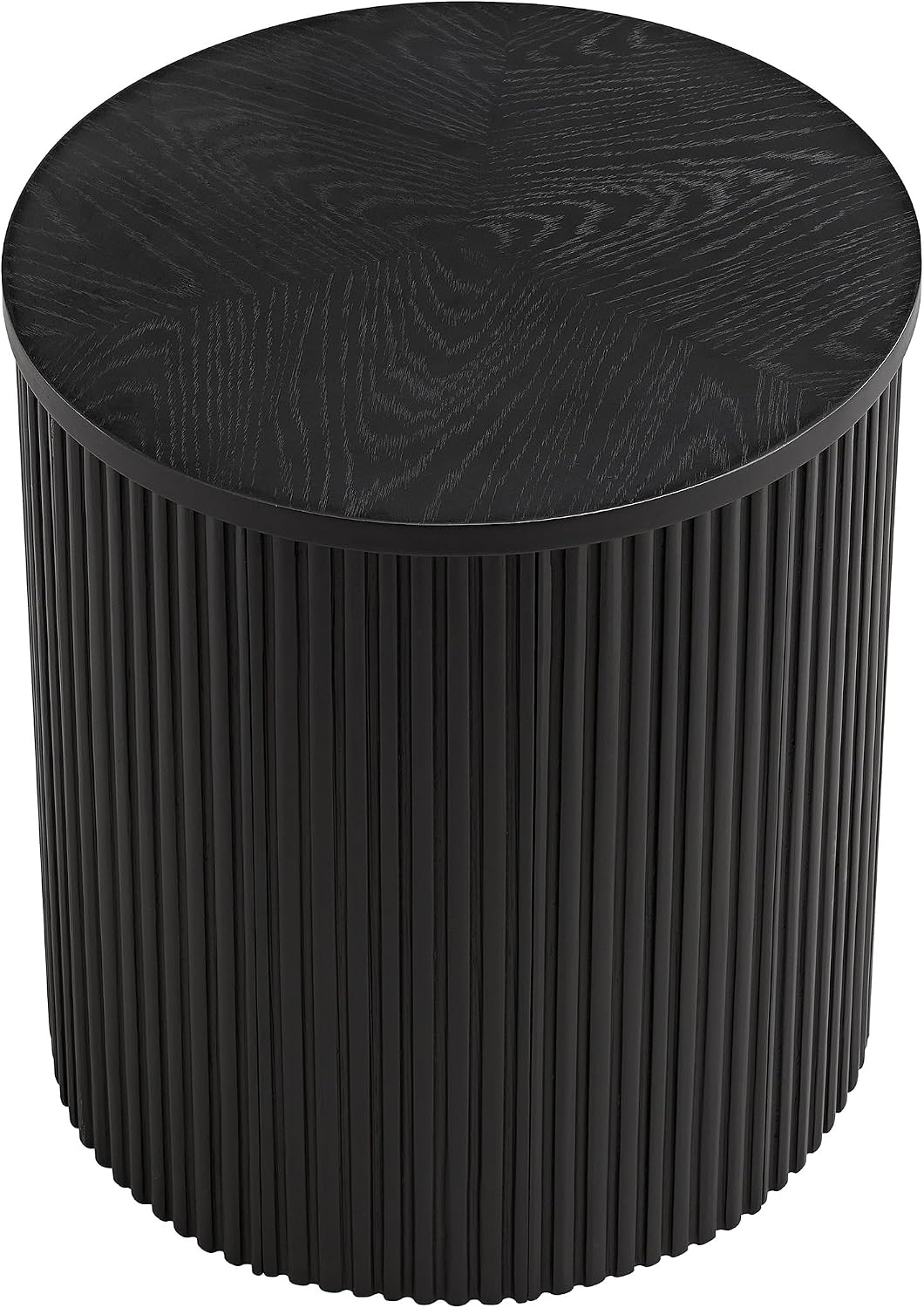 Alaterre Furniture Amos Round End Table - 20 Inch Solid Wood Fluted Nightstand with Natural Woodgrain Finish - Mid Century Modern Small Side Table for Living Room or Bedroom Furniture (Black)