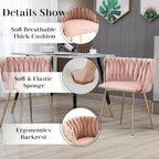 Gold Luxury Round Glass Dining Table Set for 4, 5 Pcs Clear Circle Glass Top Dinner Room Set, 36'' Modern Minimalist Circular Kitchen Table Set, Pink Woven Chair, for Small Place Apartment