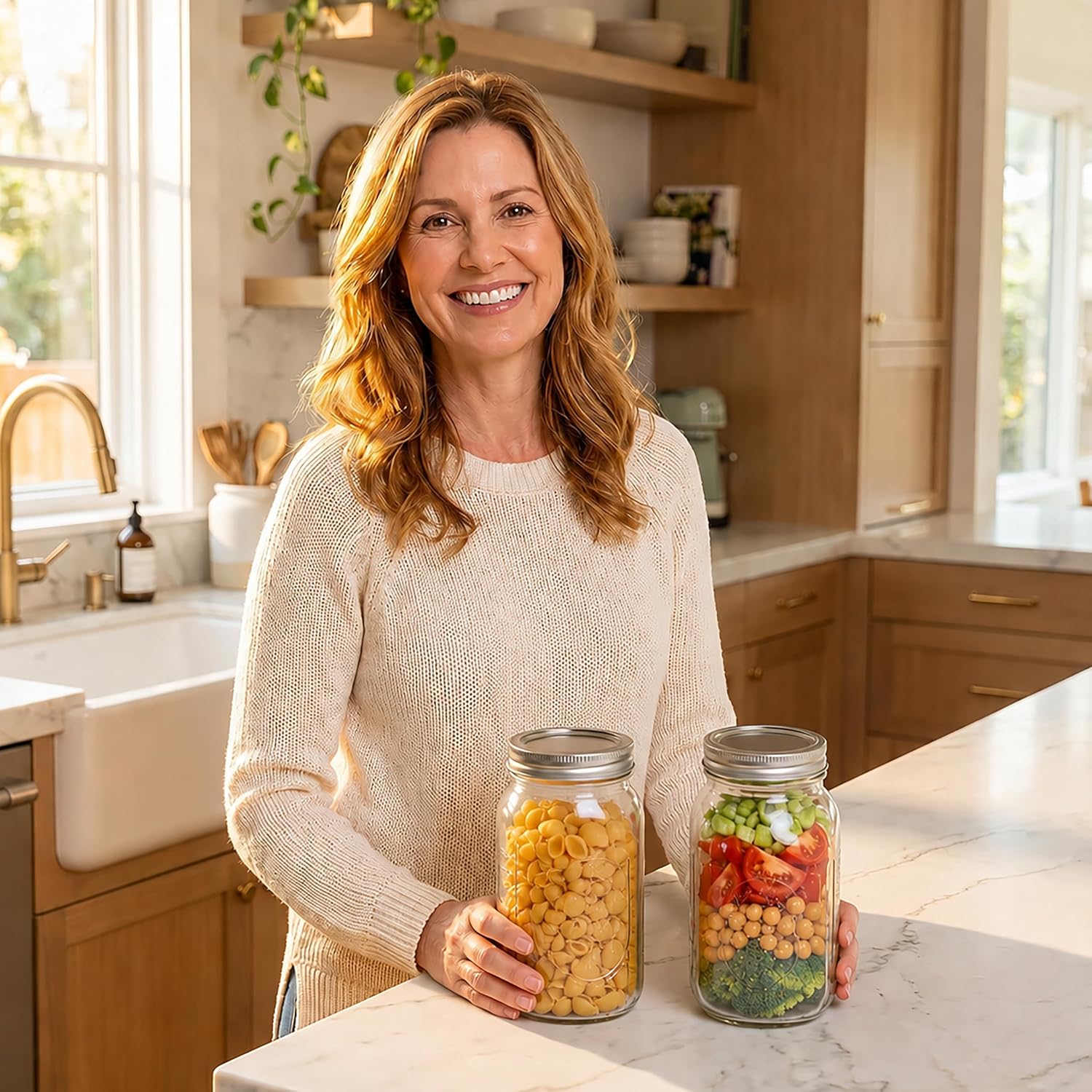 Wide Mouth Mason Jars 64 oz [2-Pack] with Airtight Lids – Large Glass Storage Jars for Pasta, Cookies, Dry Goods & Infused Water | BPA-Free Leak-Proof Lids