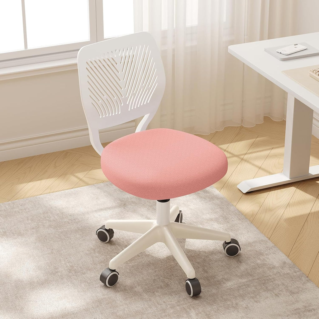JPBSTO Armless Desk Chair, Height Adjustable Swivel Office Rolling Task Chairs with Soft Mesh Padded Cushion, Ergonomic Small Study Computer Chair for Girls Boys Teens, Pink