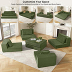 80" Sectional Couches for Living Room,Customizable Boneless Couch, Convertible Modular Sectional Sofa Bed, Plush Corduory Sleeper Sofa, Folding Futon L Shaped Couch No Assembly(Green)