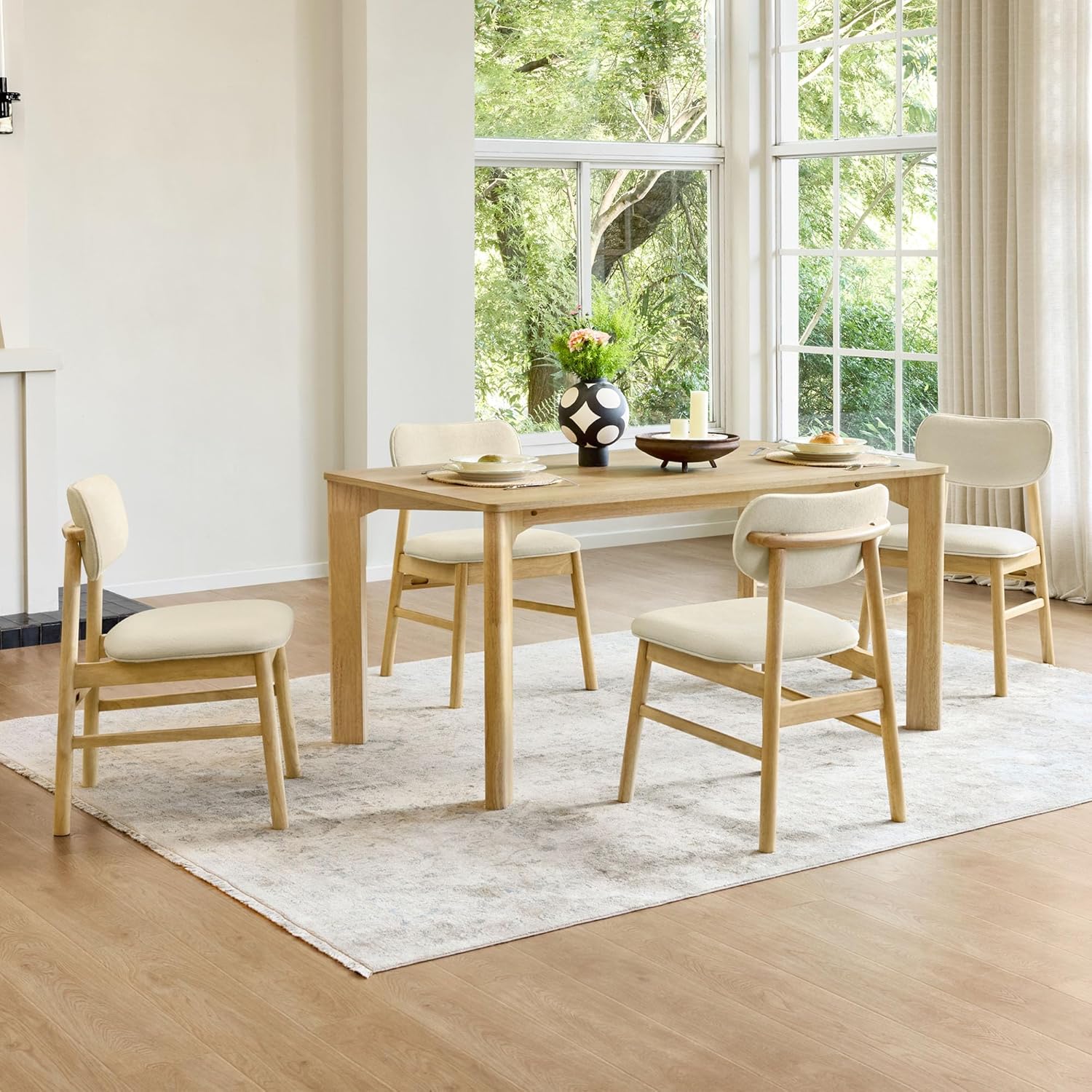 CHITA 59" Mid Century Modern Dining Table for 6, Rectangle Wood Kitchen & Dining Room Table, Solid Rubberwood Frame, Oak Venner