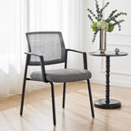 DUMOS Stackable Arm Chairs with Mesh Back and Upholstered Fabric, Easy to Store and Use, Perfect for Indoor and Outdoor Spaces, 1 Chair Grey