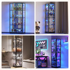 Dystler Corner Display Cabinet with Glass Doors, 68" Display Case with LED Lights, 4-Tier Curio Cabinets for Collectibles, Toys, Books, Modern Storage Cabinet, Black