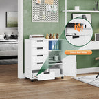 Letaya 5 Drawer Storage Cabinet, Mobile Printer Stand for Home Office,Dresser Chest with Shelves and Door(White)