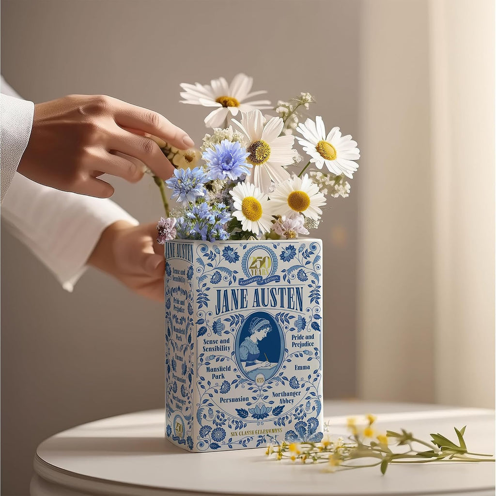 H&H + 6 in 1 + Jane Austen Book Vase for Flowers + Bookmark + Emma, Mansfield Park, Sense and Sensibility, Northanger Abby, Persuasion, Pride and Prejudice Merch + 2025 Jane Austen Anniversary Edition