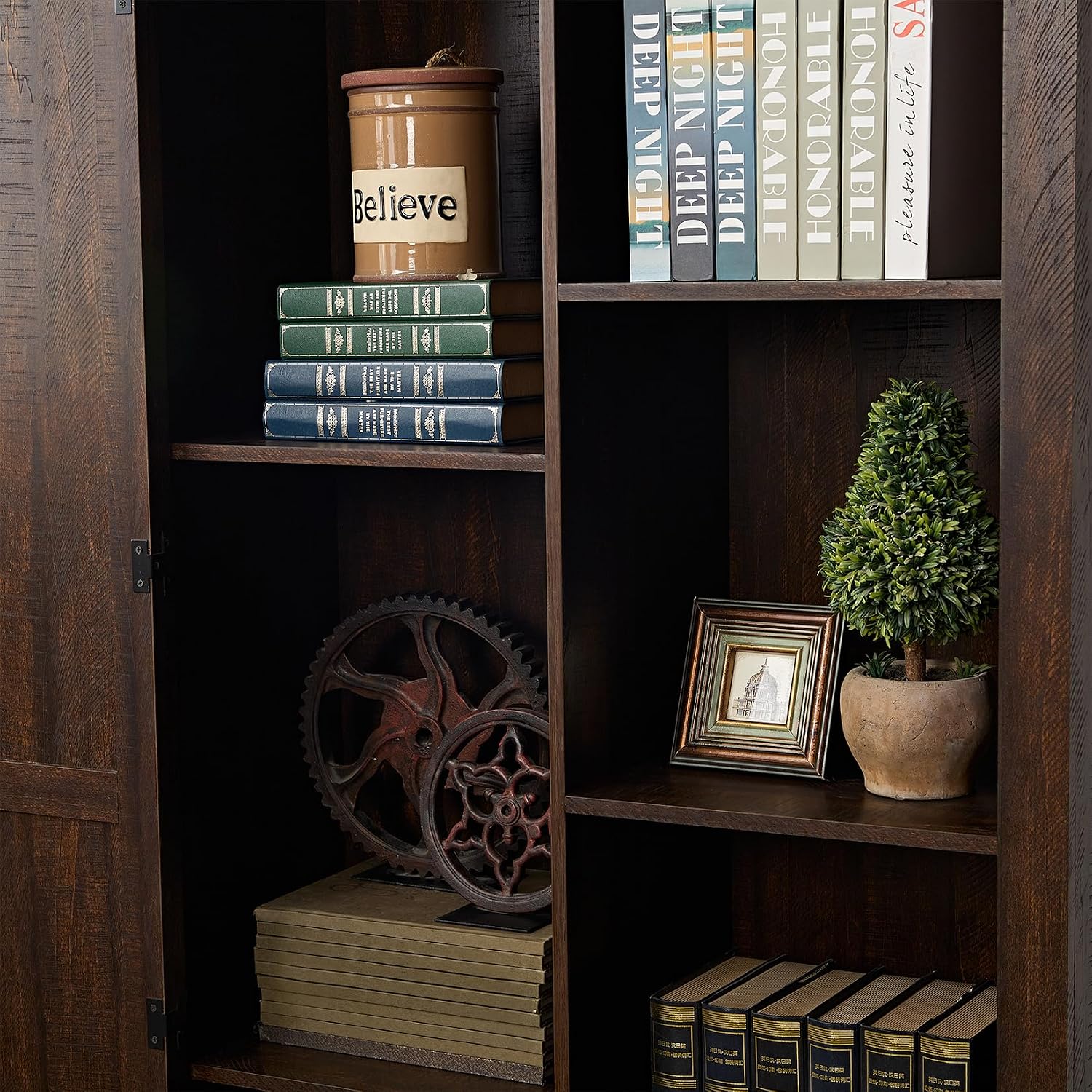 Farmhouse Kitchen Pantry Storage Cabinet 74.4" H, with Barn Doors and Shelves, Freestanding Cupboard Kitchen Organizer Furniture for Dining Room Living Room, Laundry, Espresso