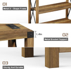 Entryway Table with Outlets and USB Ports, Console Table with 3-Tier Open Storage Shelves, Wooden Sofa Table with Metal X-Shaped Design for Living Room/Couch/Hallway/Foyer (Rustic Oak-s)