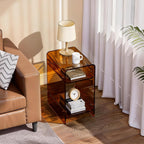 Clear Acrylic Side Table Narrow, Side Table for Small Spaces, Skinny Nightstand/Bedside Table for Bedroom, Slim Small End Table, 8.7'' x 15.7'' x 21.7" (Dark Brown, Wide)